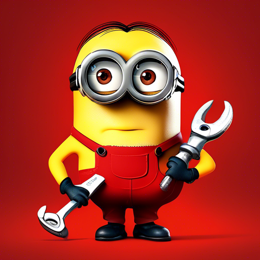 Minion holding a wrench in a red outfit promoting Despicable Me 4